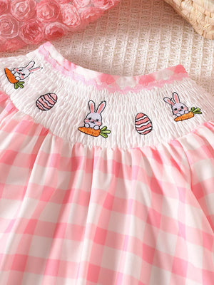 Children's Plaid Smocked Long Sleeve Top And Pants Set in Pink