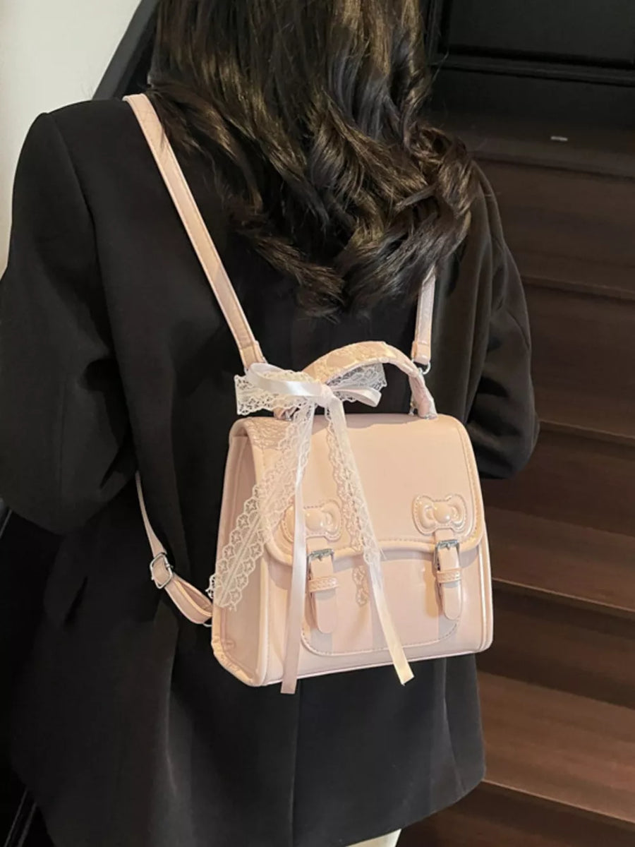 Pu Leather Small Backpack Bag in Pink with buckle straps