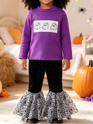 Purple pajama set with bell bottom and long sleeve