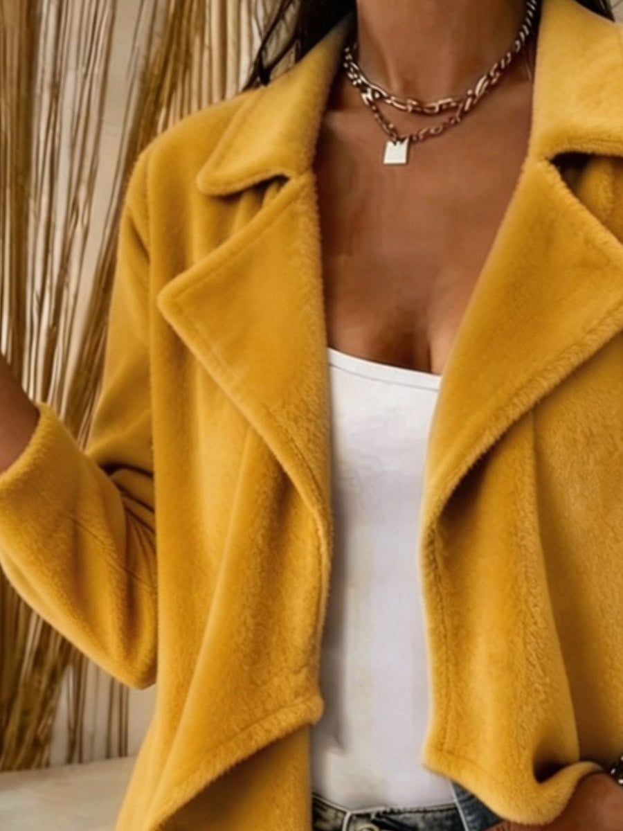 Full Size Fleece Waterfall Collar Outerwear Sweater in Burgundy with plus-size