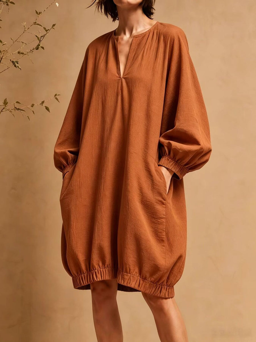 mini dress in Beige with pocketed and mini
