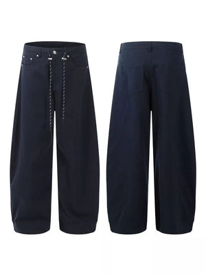 Blue with Men's Wide Leg Drawstring Pants in Blue
