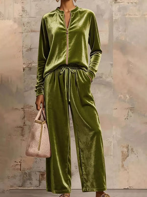 100% polyester Care instructions: Machine wash cold pajama set in Apricot with relaxed, wide-leg silhouette