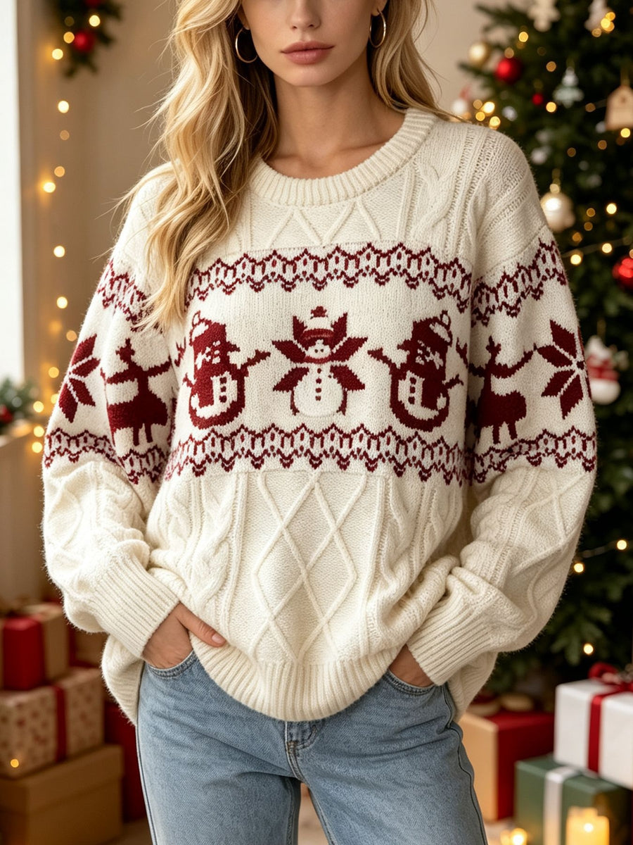 ivory pullover sweater with Fair Isle and crew neck