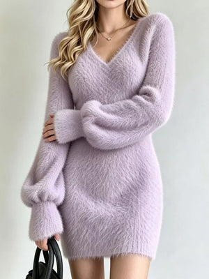 glam sweater dress in Black with v-neck