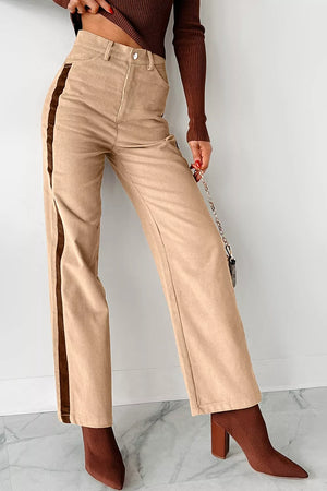 pants in beige featuring buttoned and straight fit