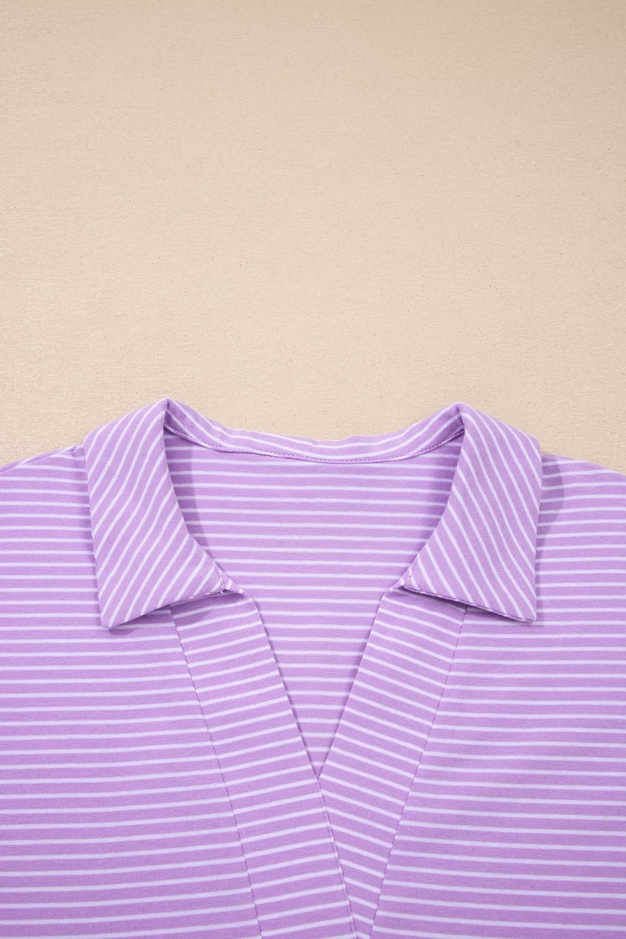 Lavender striped polo shirt with collar detail
