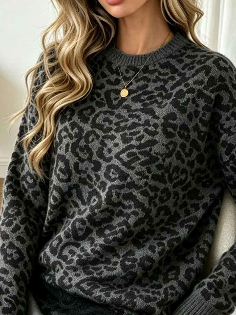 Khaki Color loose pullover sweater with crew neck