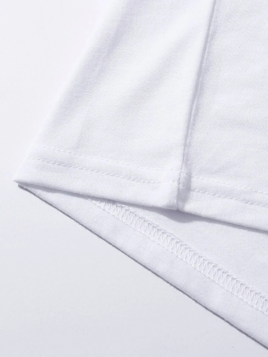 White cotton t-shirt hem detail with double stitching.