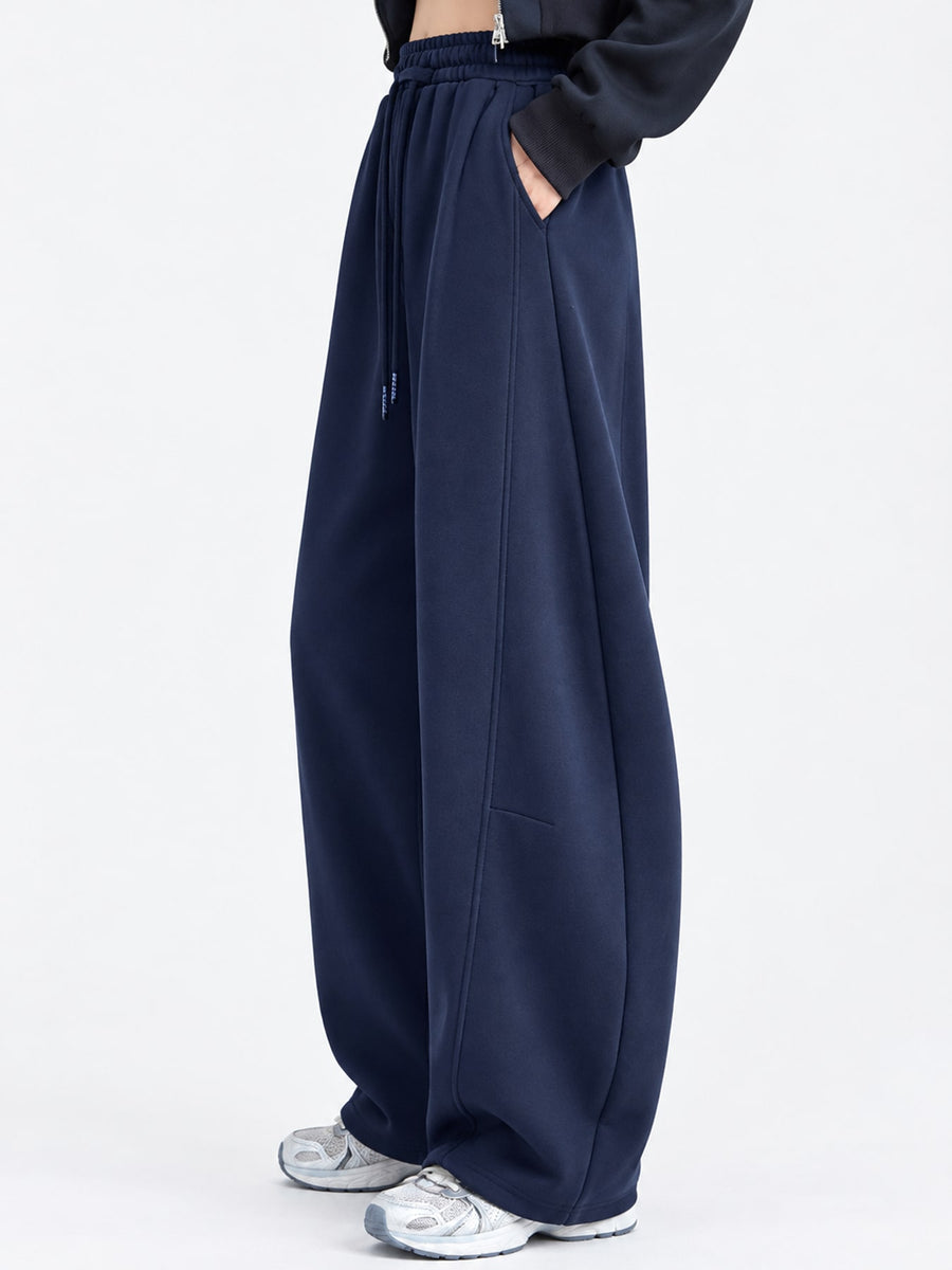 Full Size Drawstring Loose Fit Wide-Leg Sweatpants in Dark Gray-Spring And Fall-Tall with seam detail