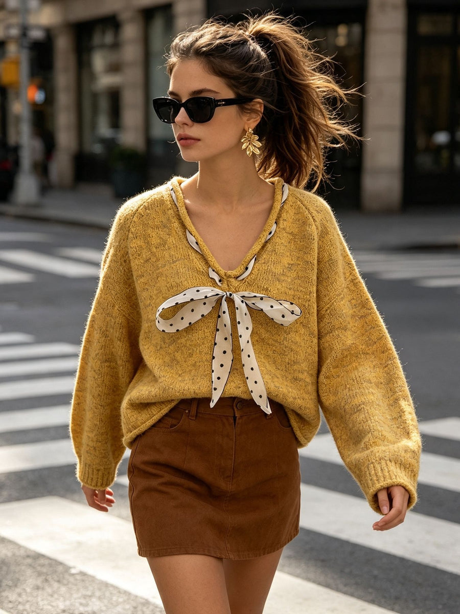 Pink relaxed v-neck sweater with v-neck