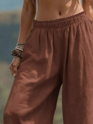 Full Size Bohemian Wide-leg Pants Plus Size in Black