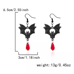 Gothic Bat Drop Earrings Alloy Crystal Silver-plated in Silver with bat motif
