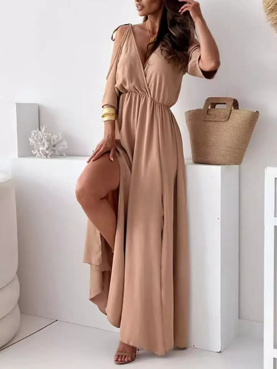 Leopard A-line maxi dress with v-neck