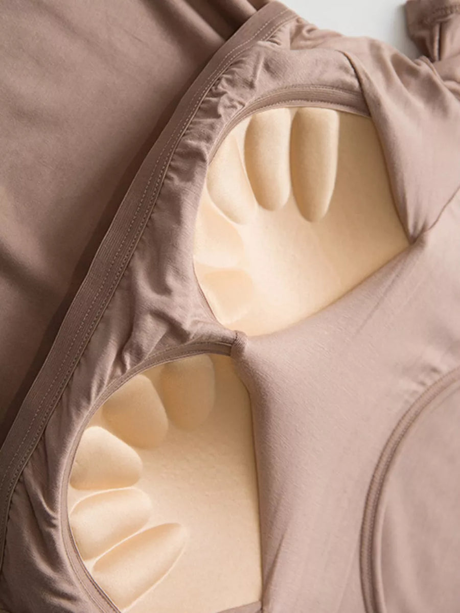 Pajama set in Bean Paste Powder with built-in padded cups for comfort and support.