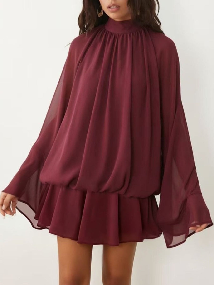 100% polyester Care instructions: Machine wash cold mini dress in black with flared silhouette