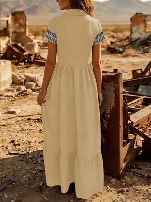 maxi dress in Khaki with buttoned and maxi