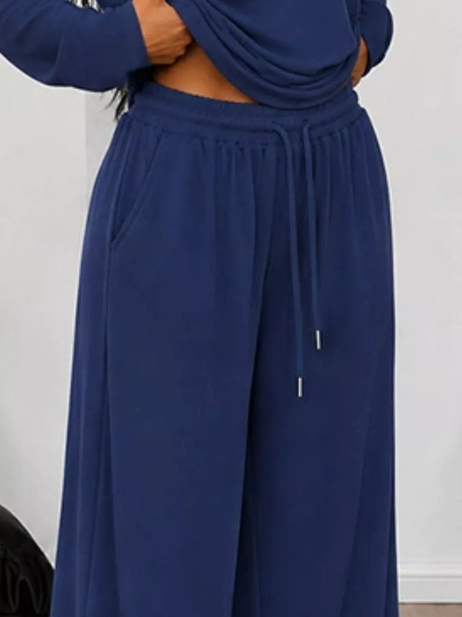 Khaki One-shoulder Top And Drawstring Pants Set Plus Size