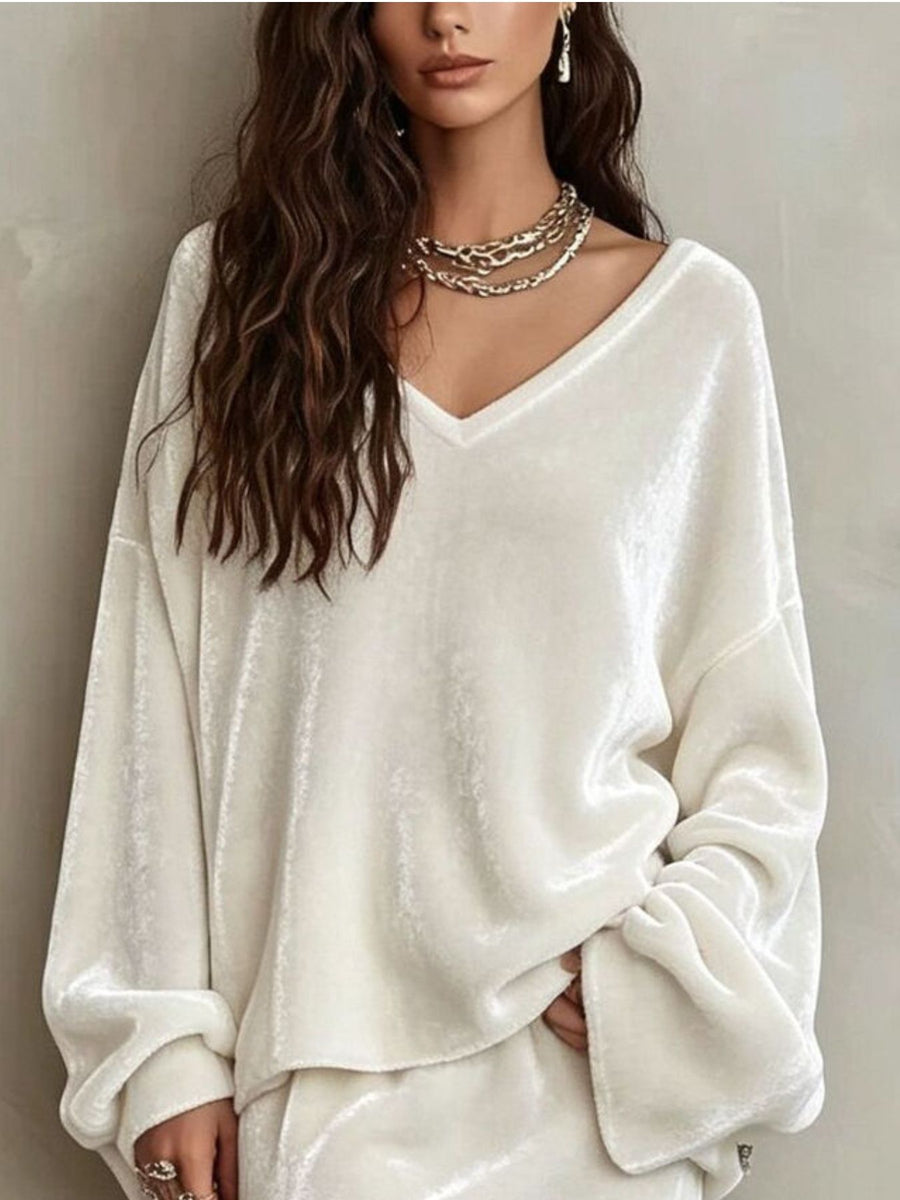 glam blouse in cream with v-neck