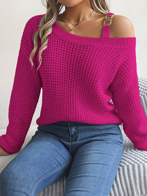 pullover sweater in White with one-shoulder and long sleeve