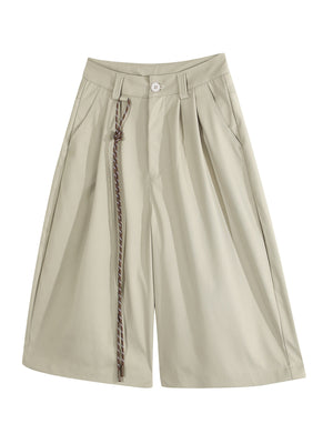 Men's Wide-Leg Shorts With Decorative Drawstring in black with side pockets