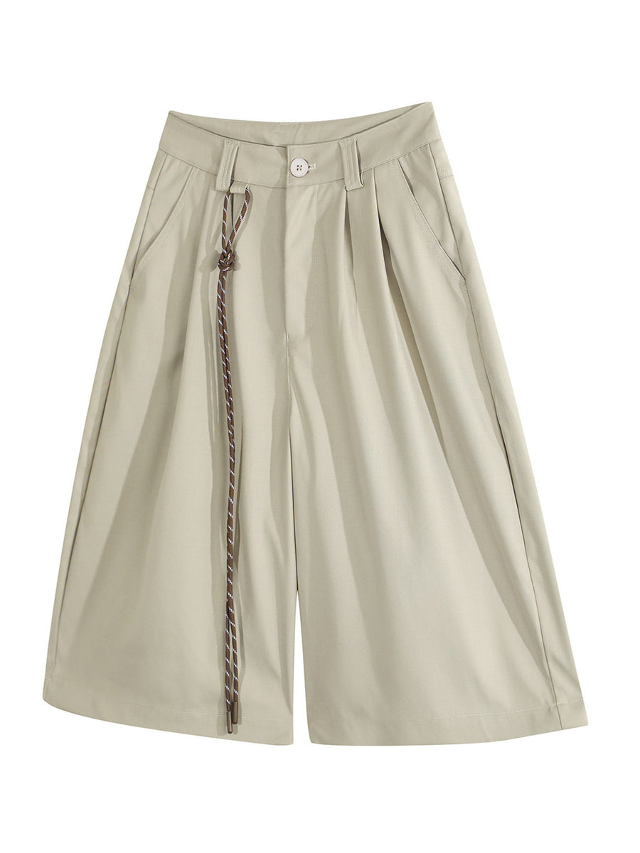 Men's Wide-Leg Shorts With Decorative Drawstring in black with side pockets