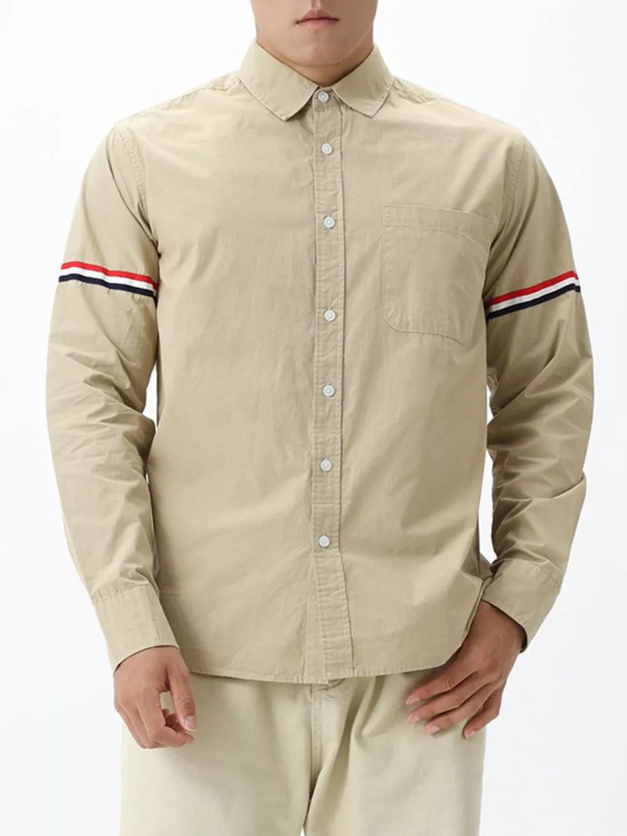 button-down shirt in khaki featuring buttoned and regular fit