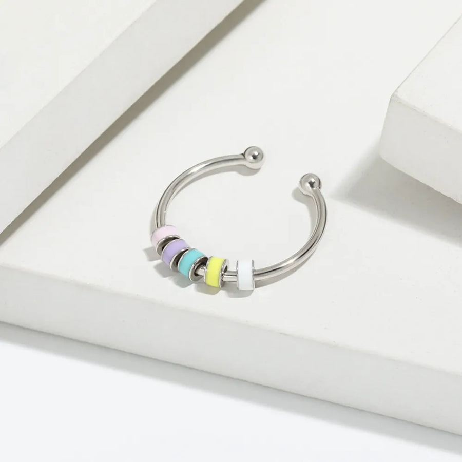 Open-band ring with pastel chromatic beads on 925 sterling silver band