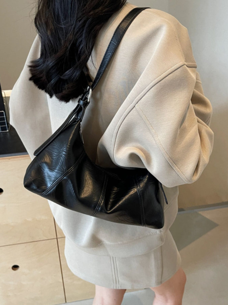 PU Leather Imported Size & handbag in Black with relaxed silhouette