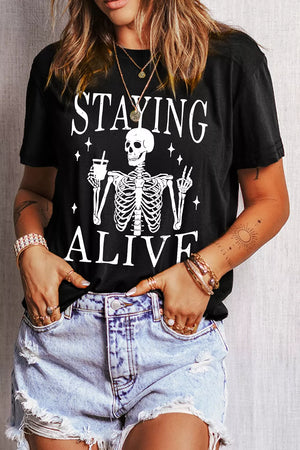 t-shirt in Black with graphic print and stretch