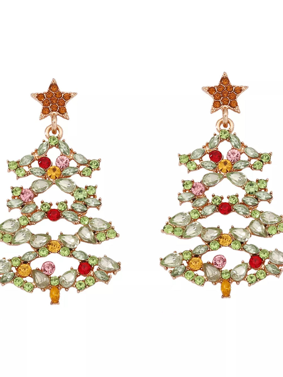 earrings in gold with novelty and rhinestone embellishment