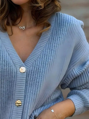 Full Size V-neck Button-up Cardigan Plus Size in Brown