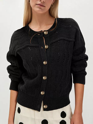 classic cardigan in dark brown with round neck