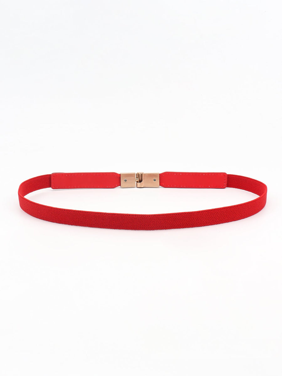 Red elasticated buckle belt with leather detail and gold-tone clasp