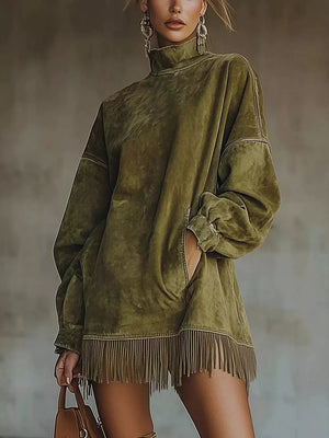 bohemian mini dress in blush pink with mock neck