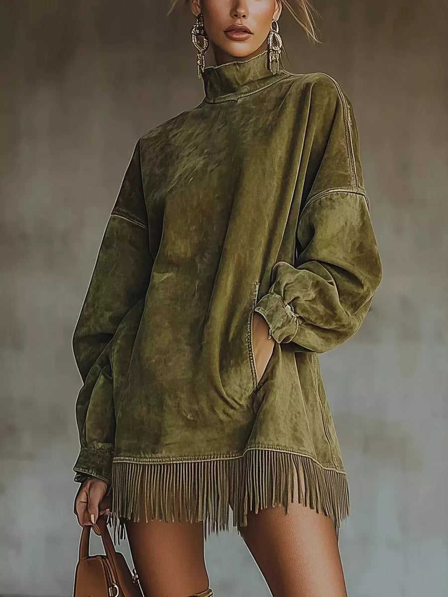bohemian mini dress in blush pink with mock neck