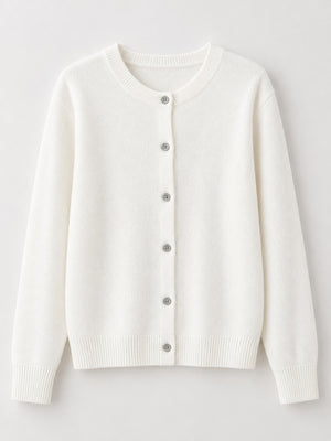 Navy cardigan with hip-length and button-front