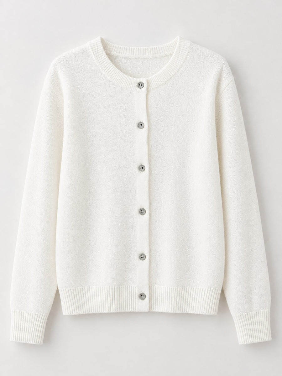 Navy cardigan with hip-length and button-front