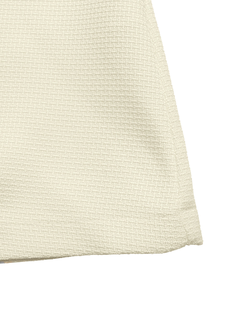 Peter Pan Collar Button-Front Tweed Mini Dress in cream with decorative button