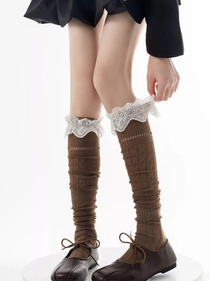 stockings in Milk White with lace trim and over-the-knee