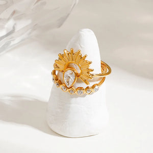 Stainless Steel ring in Gold with stacked silhouette