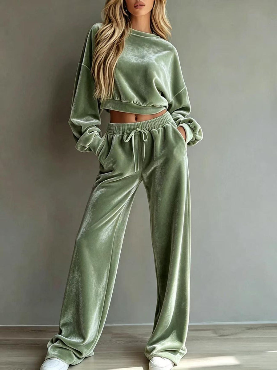 lounge set in Gray with drawstring and cropped, full-length