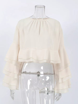 Apricot relaxed blouse with round neck