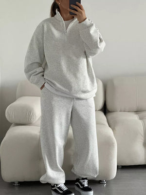 Quarter-zip Top And Wide-leg Sweatpants Set in Yellow with oversized