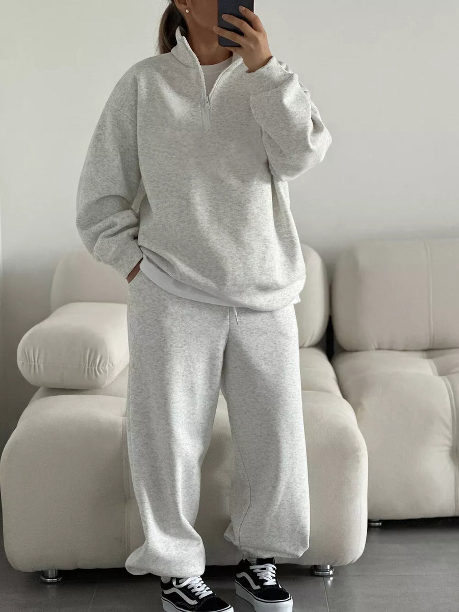 Quarter-zip Top And Wide-leg Sweatpants Set in Yellow with oversized