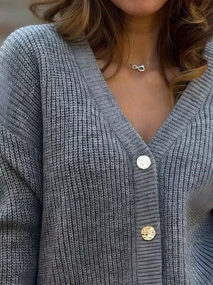 Blue cardigan with button-front and ribbed