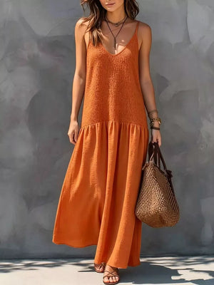 Navy Blue A-line maxi dress with v-neck