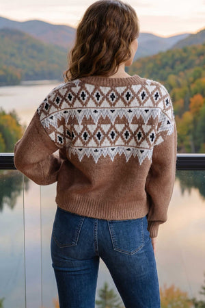 ivory pullover sweater featuring drop shoulder and geometric