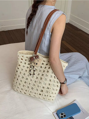 handbag featuring geometric in cream with Straw weaving Imported Size & texture
