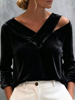 teal blouse with cutout and long sleeve
